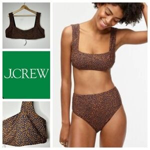 J Crew Square-Neck Bikini Top in Navy Pecan‎ Spot On Print Sz 3X NWT